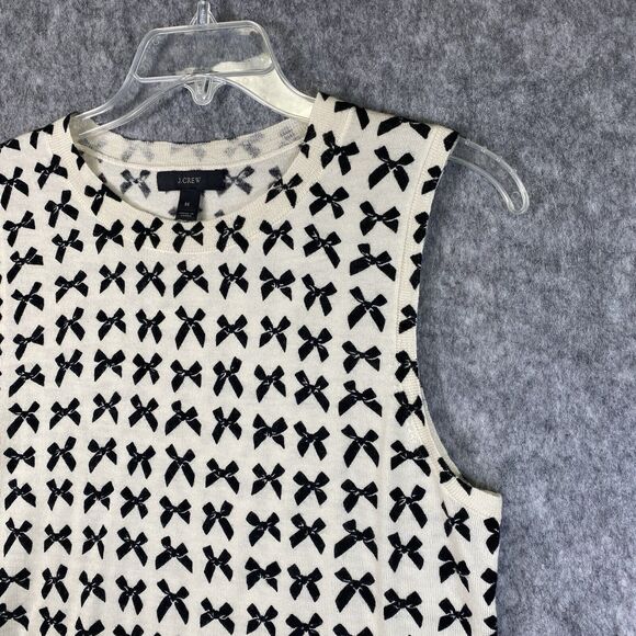 J Crew Classic Merino Wool Shell Top Cream Black Womens Med Bowtie Print *Flaw - Picture 4 of 12